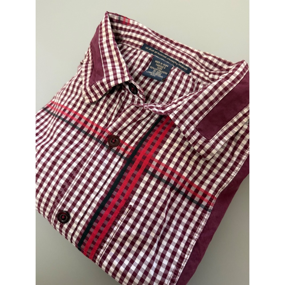 Marithe Francois Girbaud Mens XXL Gingham Plaid Button Down Shirt Cotton